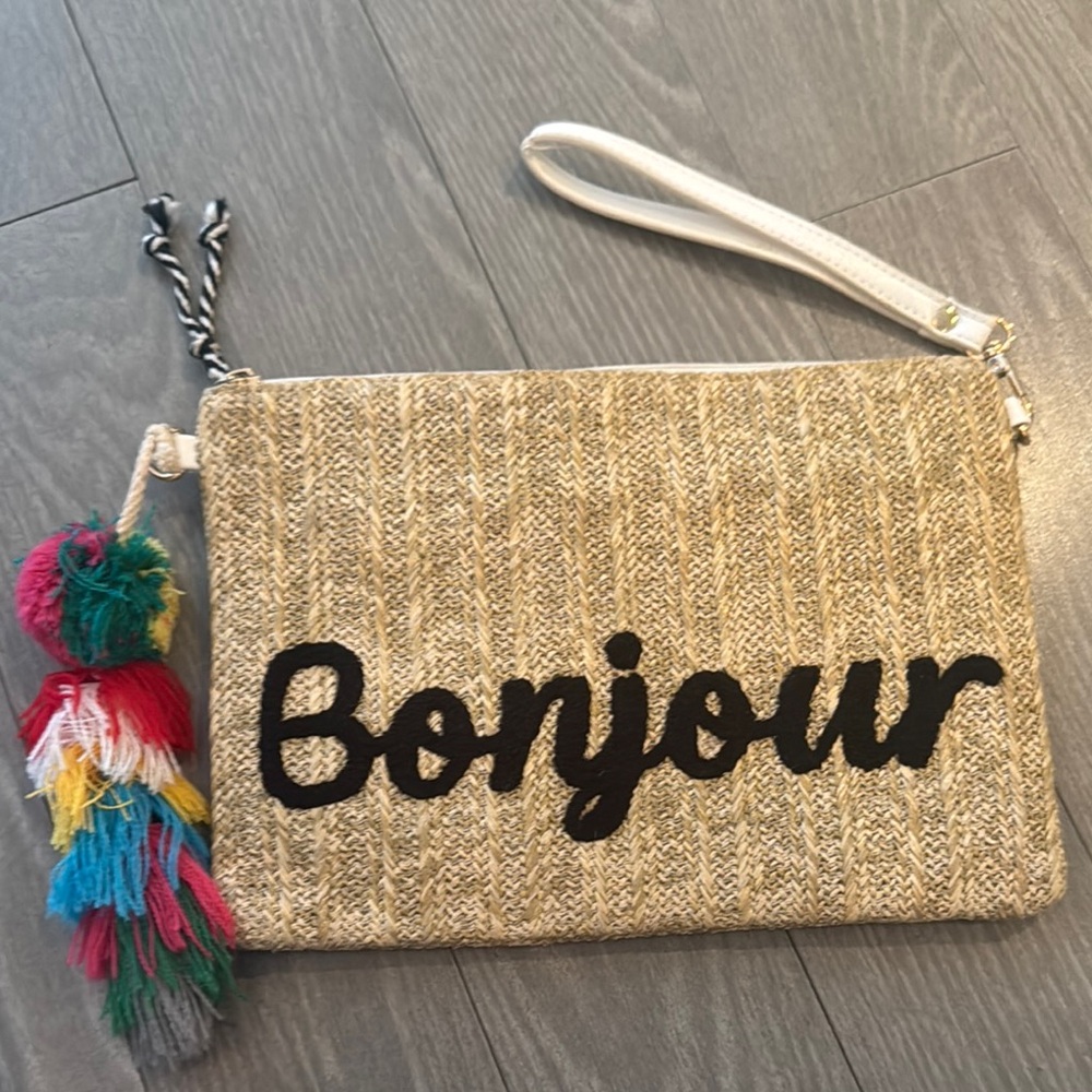 Bonjour Beige Clutch with Tassels